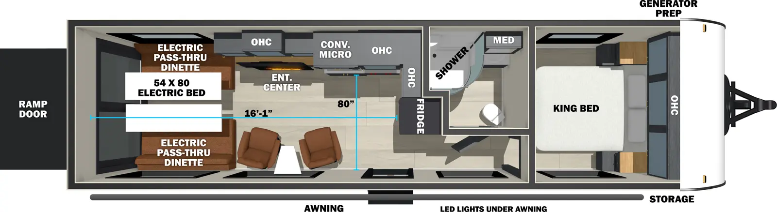 The Stealth 2730 floorplan is a toy hauler that has one entry and zero slide outs. Exterior features include: fiberglass exterior. Interiors features include: front bedroom.